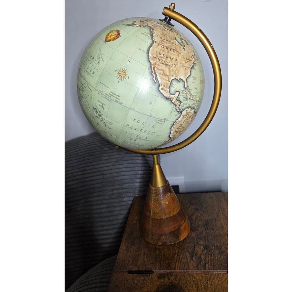 14" World Globe Wooden Base